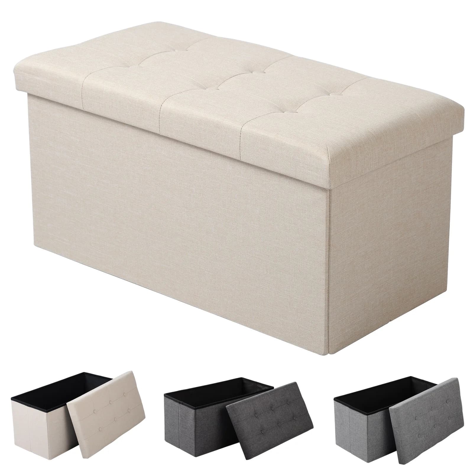 WOLTU Ottoman de rangement pliable avec couvercle amovible, fonctionnel, pouf-banc et siège rembourré