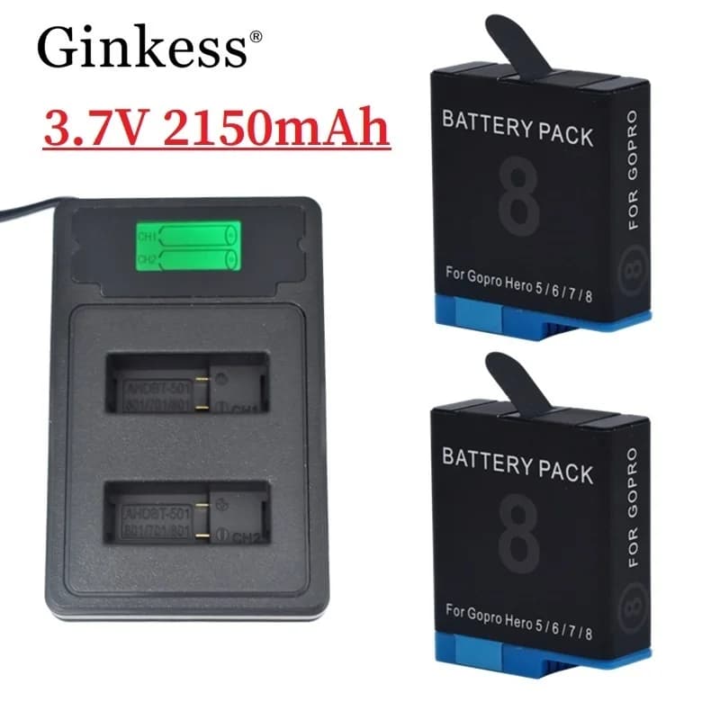 Kit batterie ou chargeur 2150mAh pour GoPro Hero 8 7 6 5 accessoires Gopro pour caméra d'action originale Go Pro 8 Hero 5 Hero 6