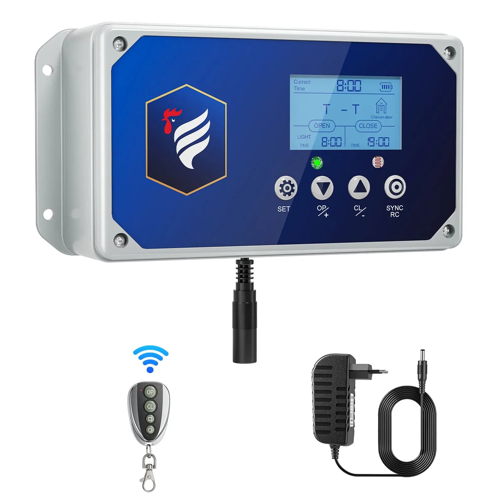 Grande ouvre-porte automatique pour poulet, 4 Modes de contrôle avec capteur de lumière, écran d'affichage LED, détection automatique avec support