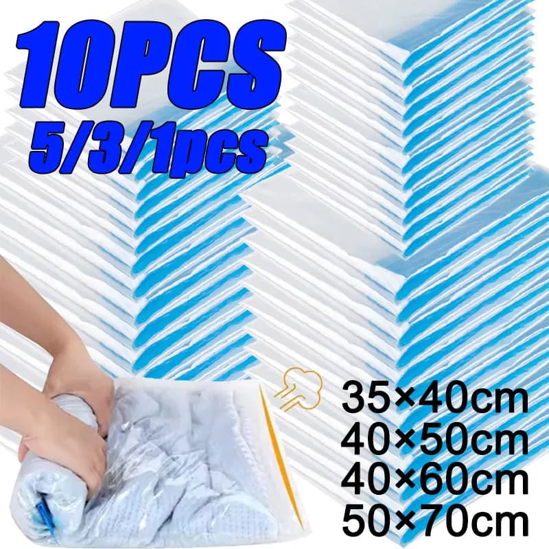 Sacs de scellage de stockage sous vide réutilisables, 10/1 pièces, avec sac sous vide pliable et pliable pour gagner de l'espace, pour vêtements de