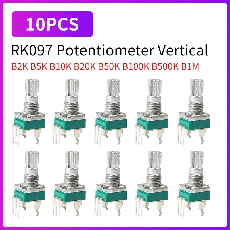 Potentiomètre Vertical RK097, 10 pièces, B2K 5K 10K 20K 50K 100K 500K 1M Ohm 15mm, arbre sans engrenage, 3 broches, contrôle du Volume Audio,