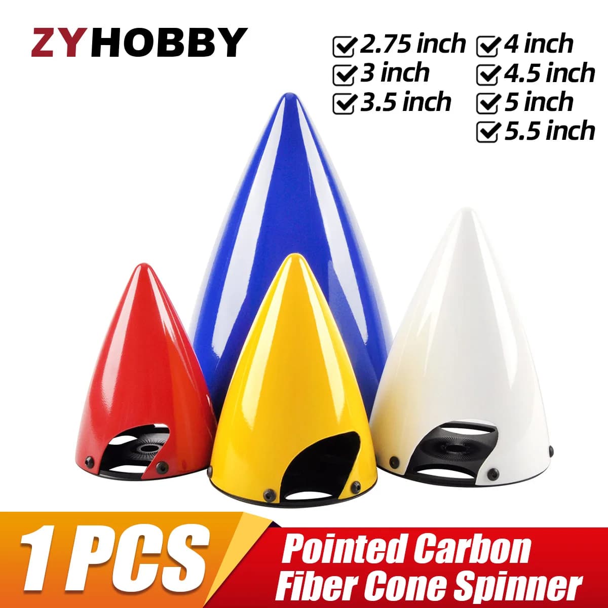ZYHOBBY – couvercle d'hélice à cône pointu en Fiber de carbone, 1 pièce, pour 2 pales pour modèle d'avion RC «2.75» 3.5», 4.5 pouces, 5.5