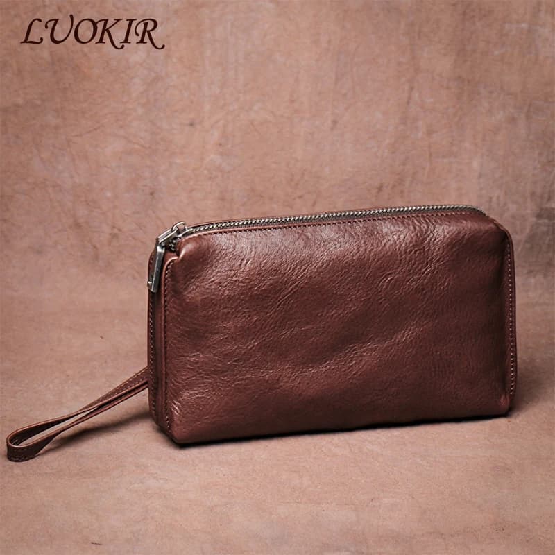 LUOKIR véritable haute qualité hommes luxe pochette en cuir Vintage grande capacité Long portefeuille porte-carte de crédit Simple sac de