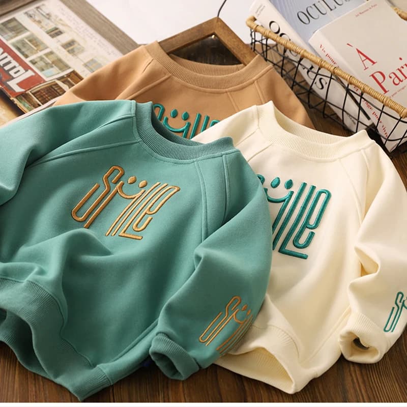 Nouvelle grande taille printemps automne garçons chemise mode lettre sourire à manches longues adolescent garçons sweat 3-12 ans enfants haut