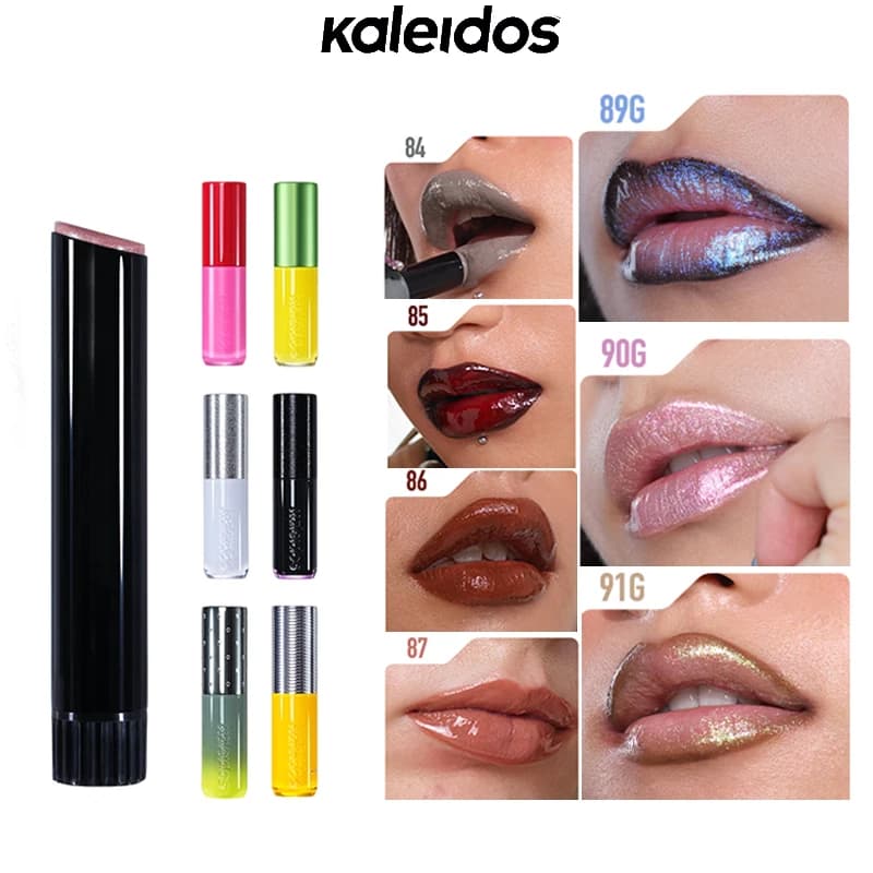 Kaleidos brillant à lèvres miroir mat paillettes gothique vernis à lèvres humide miroitant nu Punk foncé rouge à lèvres haute couleurs