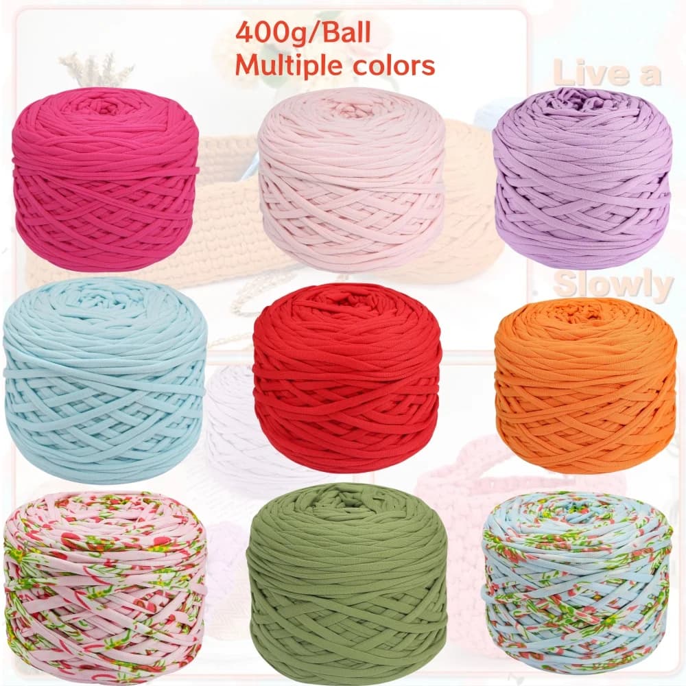 Fil à tricoter épais pour t-shirt, tissu élastique pour sac à main, couverture, coussin, projets de crochet, 400 g/pièce