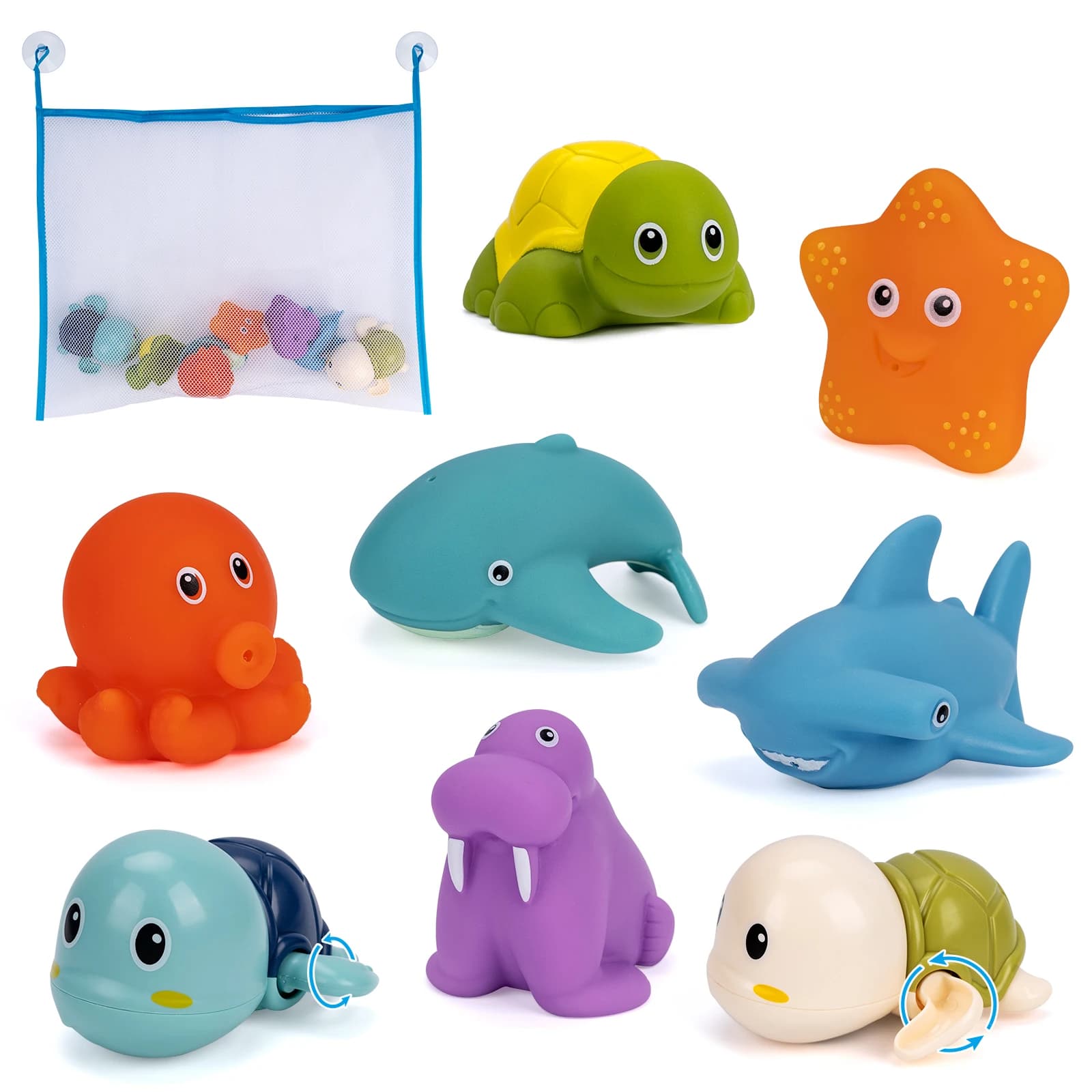 Jouets de bain pour bébé, 8 pièces, dessin animé mignon, tortue de natation, poulpe, piscine, plage, chaîne classique, horloge, jouet d'eau pour