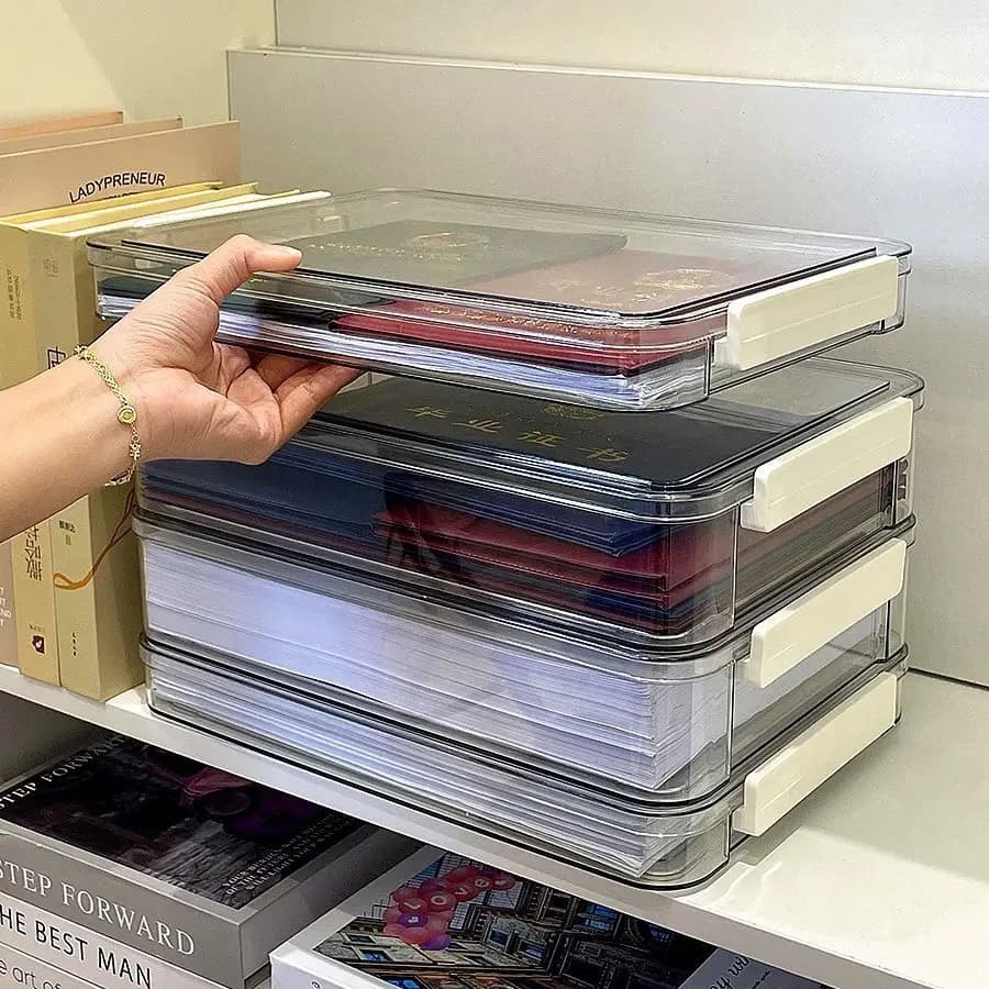 Tiroir de bureau empilable, boîte de rangement pour certificats, mallette de rangement pour fichiers A4, organisateur de documents avec couvercle,