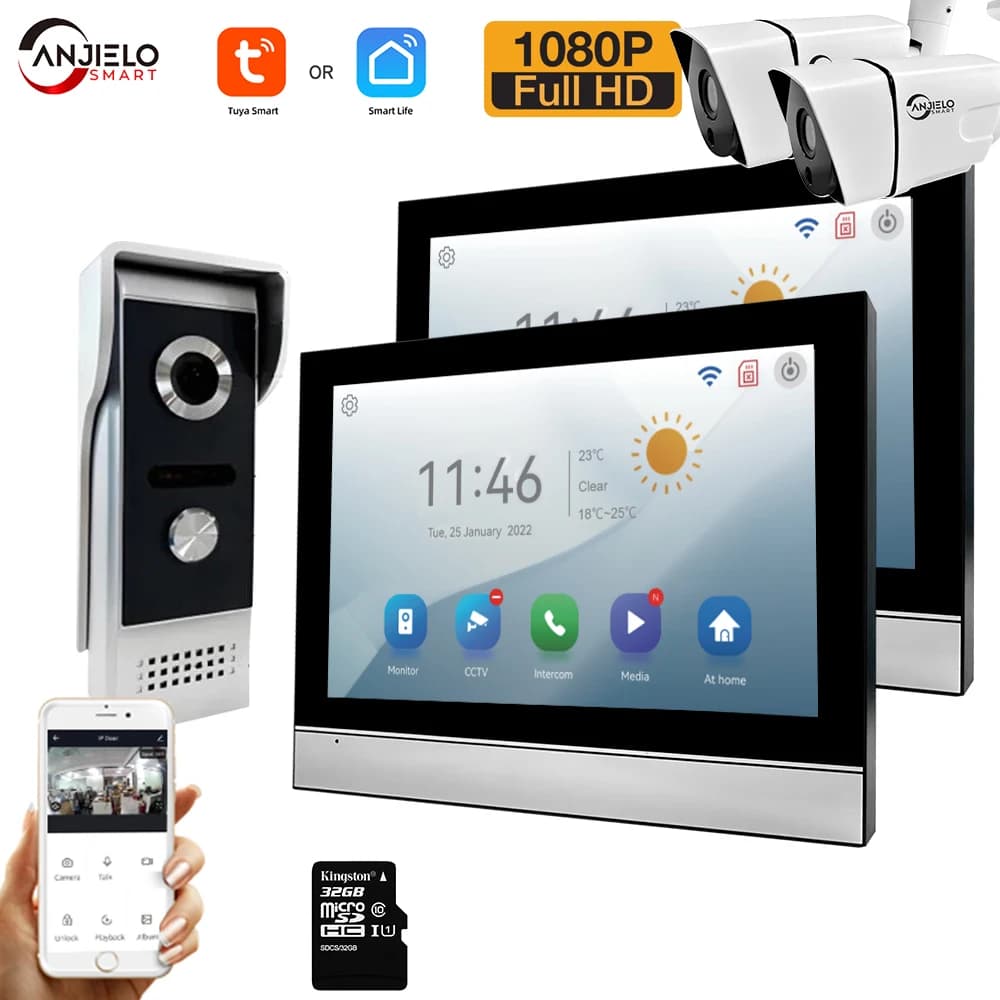 Kit d'interphone intelligent Tuya avec écran tactile couleur, sonnette WiFi, détection mobile, 1080G, stockage d'image, 7/10 P, 128 pouces
