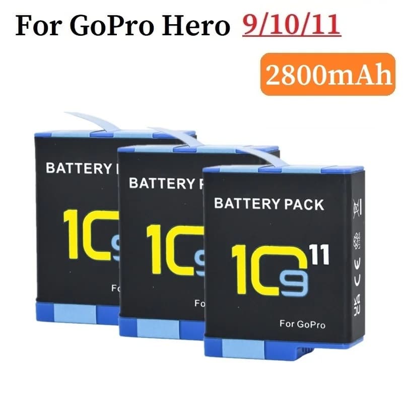 Batterie 2800mAh pour GoPro Hero 11 10 9, avec étui, accessoires pour appareil photo GoPro 9 10 11