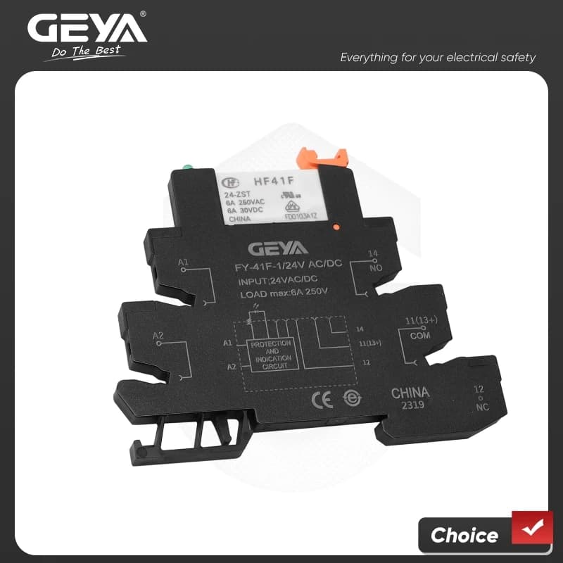 Module de relais mince sur rail DIN GEYA HF-41F, 5 ou 10 pièces, relais de puissance intégré sur carte PCB 12V 24V 48V 110V 230V avec support de