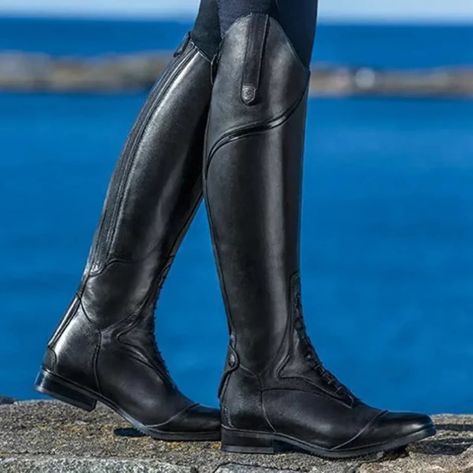 Bottes équestres en cuir véritable pour entraînement sportif professionnel, bottes de chevalier montantes, résistantes à l'usure, compétition