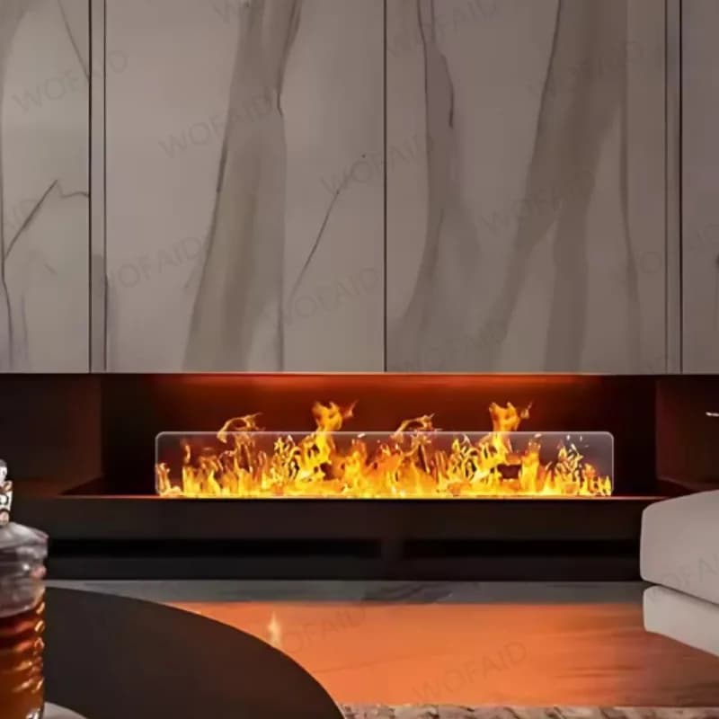 Cheminée électrique décorative avec déflecteur (verre simulé) et bruit de bois craquelant, humidificateur à flamme colorée et brume