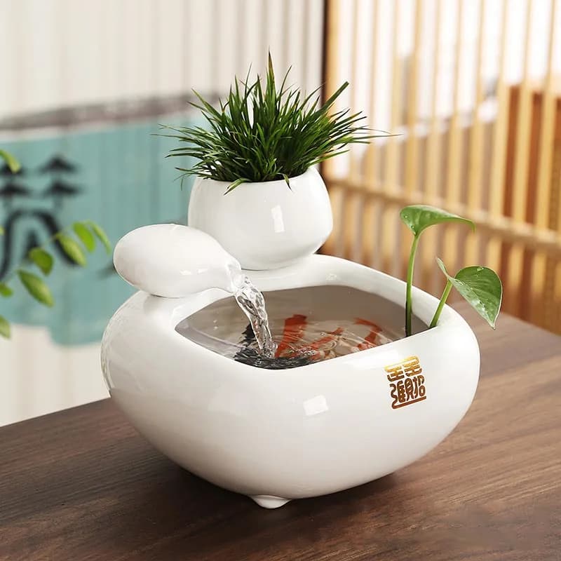 6262Vase hydroponique fontaine en céramique, cascade apaisante, poisson précieux Feng Shui, fonction eau, décoration de bureau et de maison,