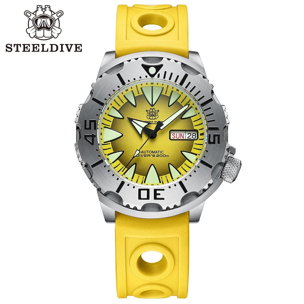 STEELDIVE SD1984-Verre Saphir Super Shoous, Lunette en Acier, Mouvement existent, Étanche, Document Bonbon, 42.2mm, Monster 200m, NH36