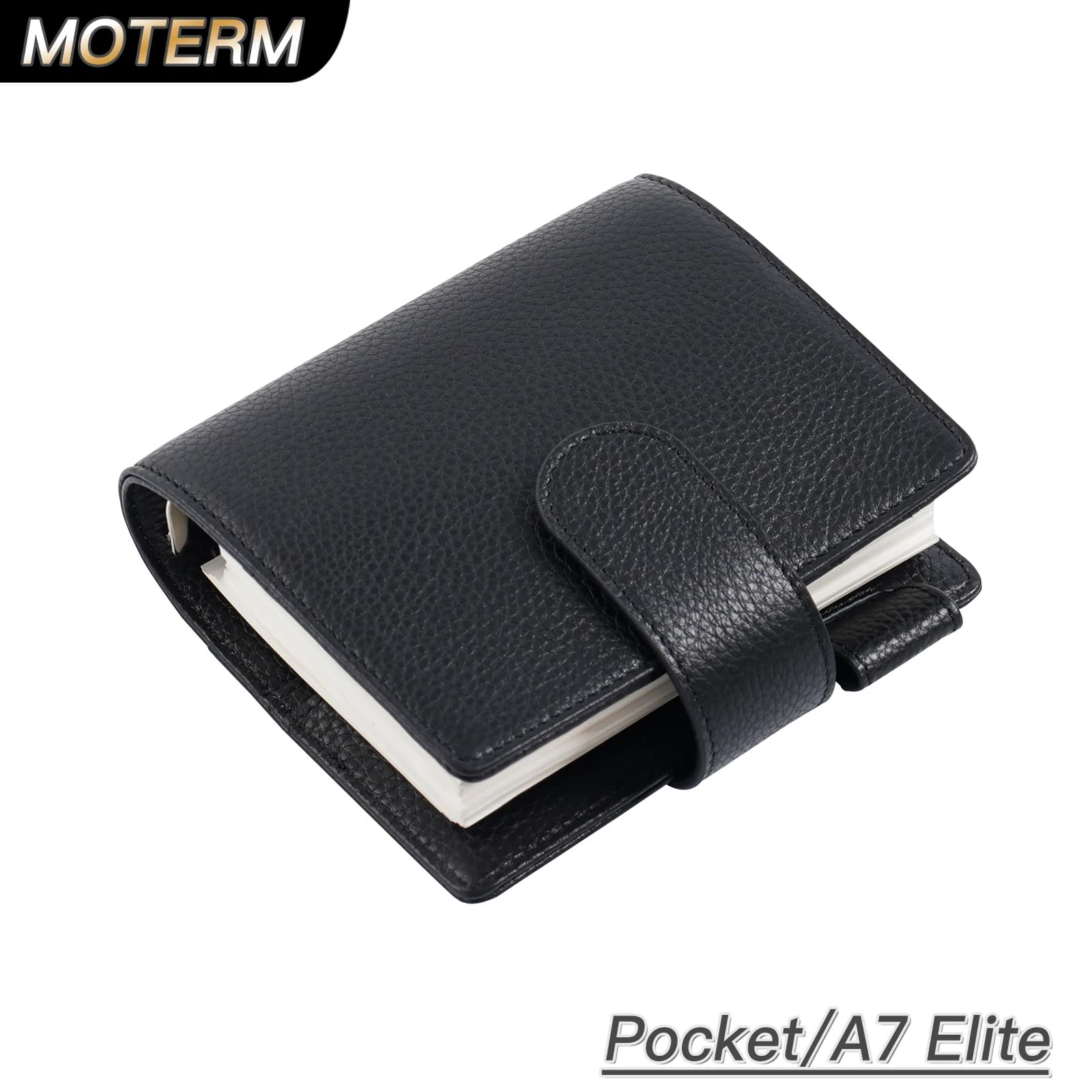 Moterm Elite Pocket A7 – Couverture de planificateur à anneaux en cuir grainé, organiseur de carnet de notes avec anneaux de 25 mm