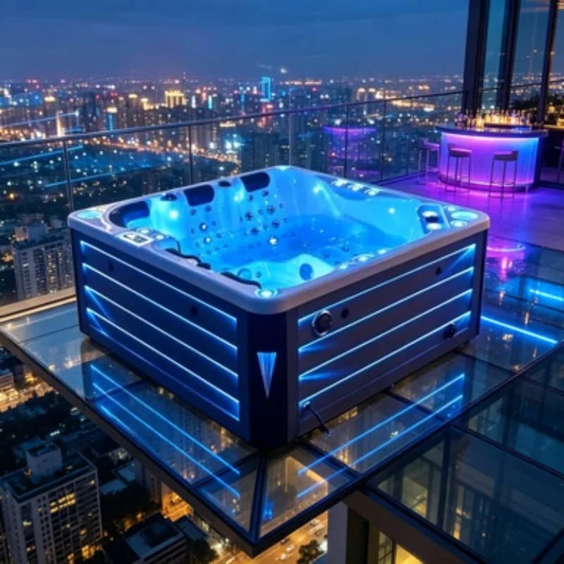 Bain à remous extérieur commercial pour 6 personnes, spa de massage, baignoire en acrylique, jacuzzi avec 87 jets et système de stérilisation à