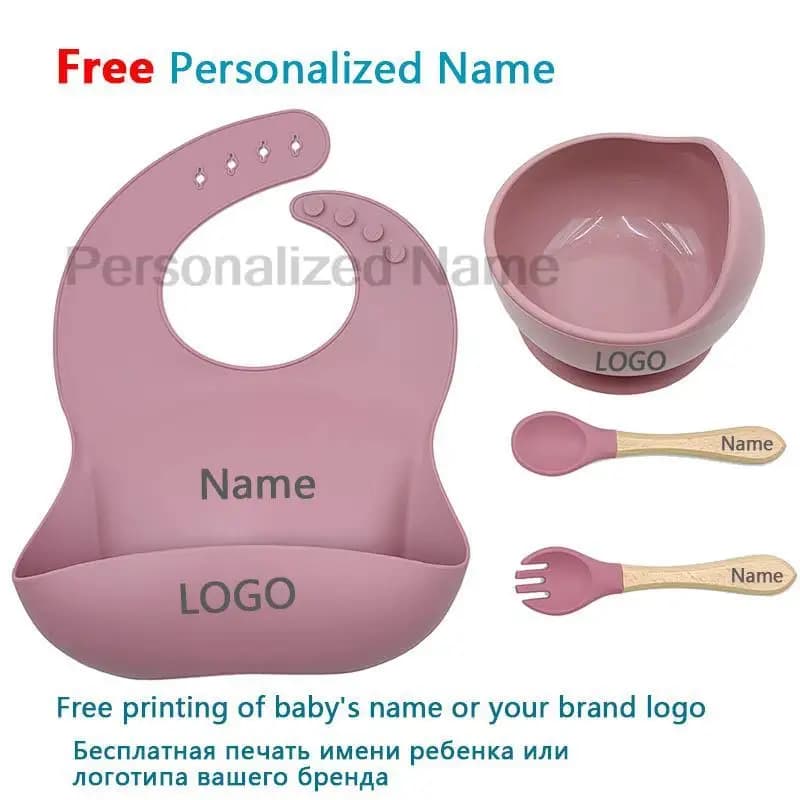 Nom personnalisé ensemble d'alimentation pour bébé enfants Silicone ventouse bol cuillère d'entraînement fourchette vaisselle bol d'alimentation