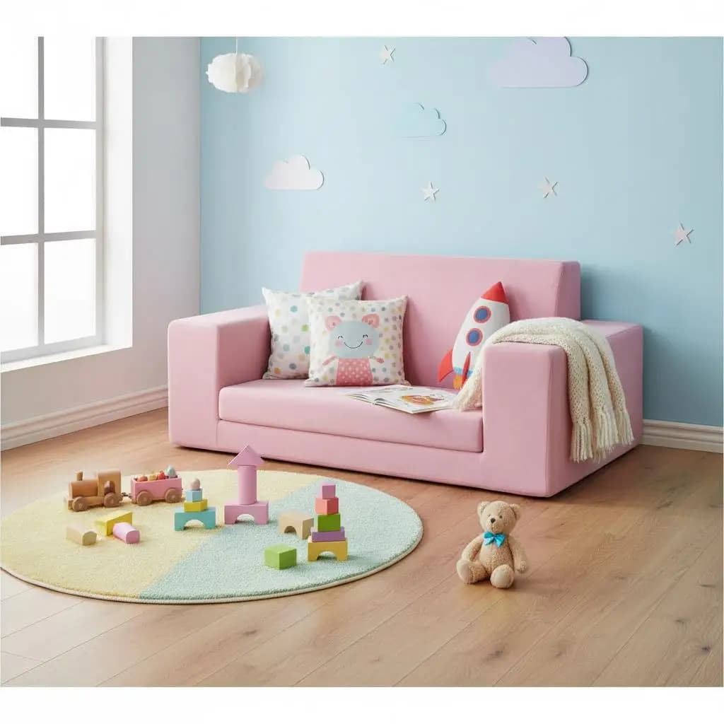 Canapé-lit pour enfants 2 places rose en peluche doux et pliable pour chambre d'enfant ou salle de jeux