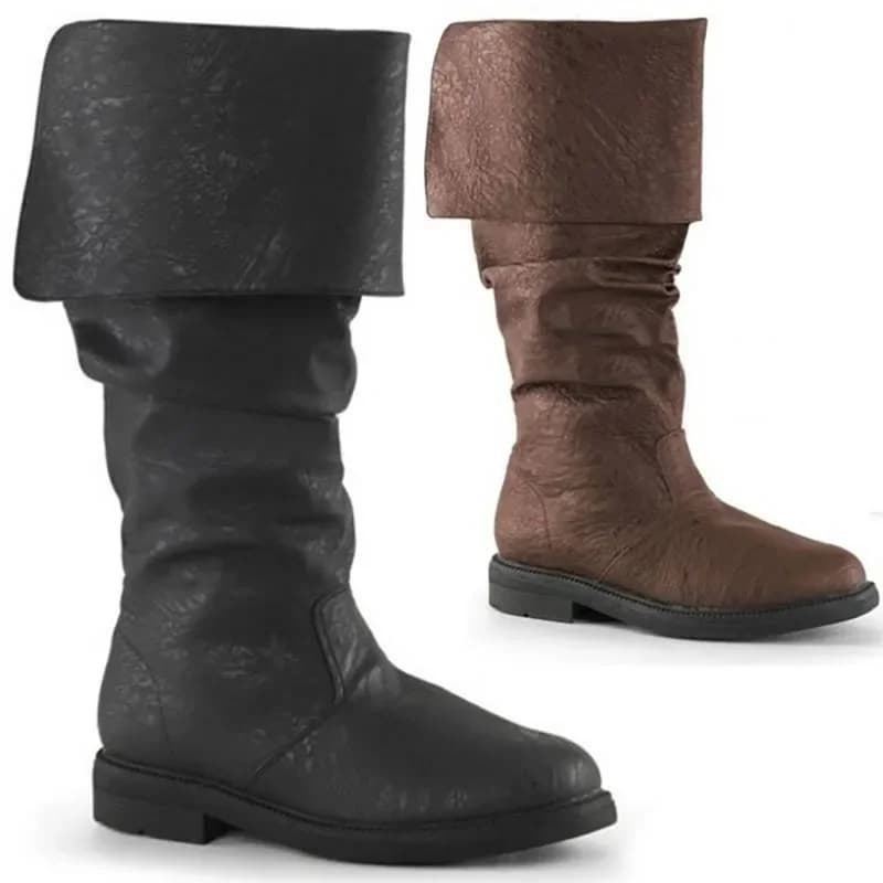 Bottes médiévales en cuir Jack Sparrow Renaissance demi Haddock chaussures chaussures Larp Pirate guerrier Vintage Jackboot pour hommes adultes