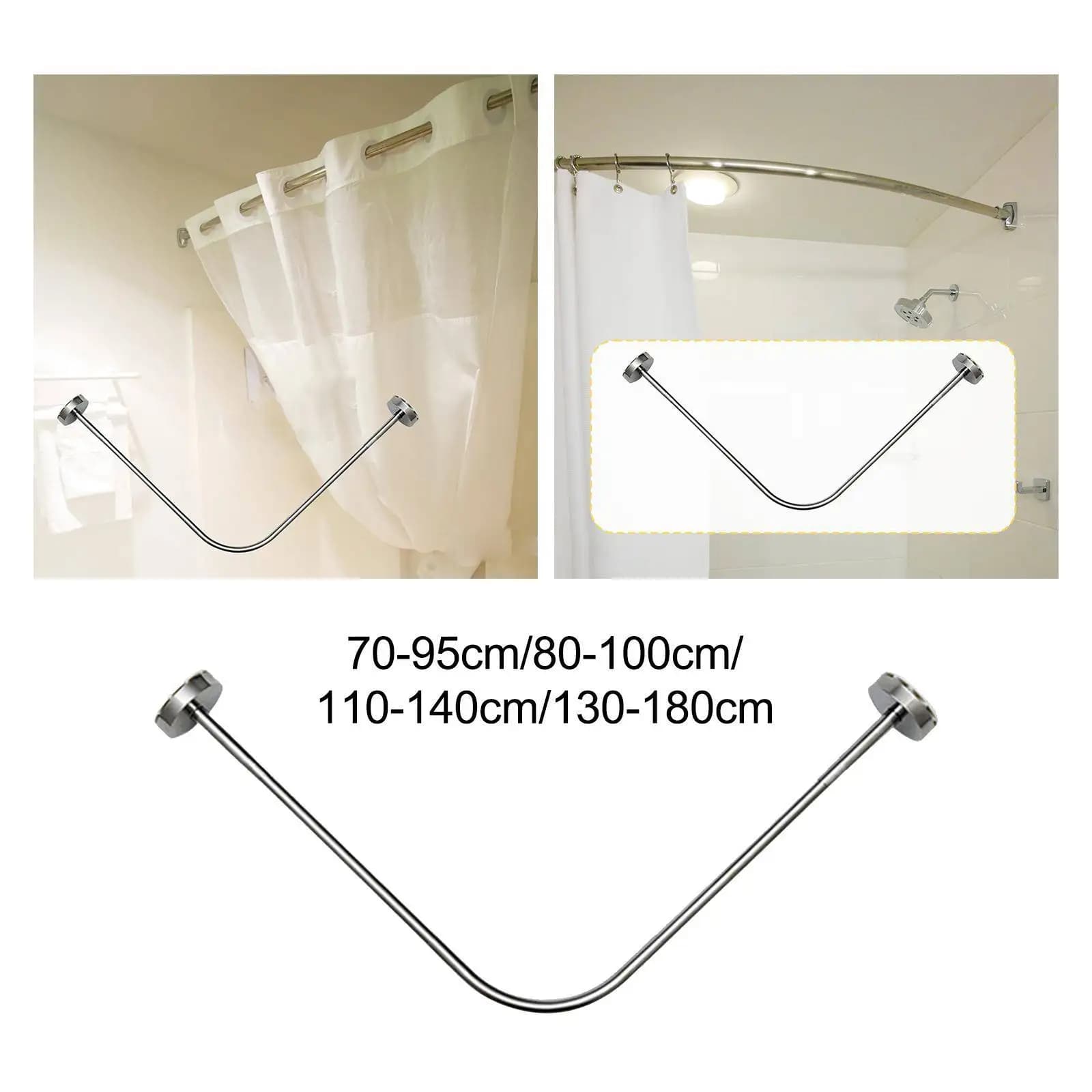 Tringle à rideau de douche incurvée pour salle de bain, sans poinçonnage, tringle de douche télescopique semi-en-un en forme de L, tringle en