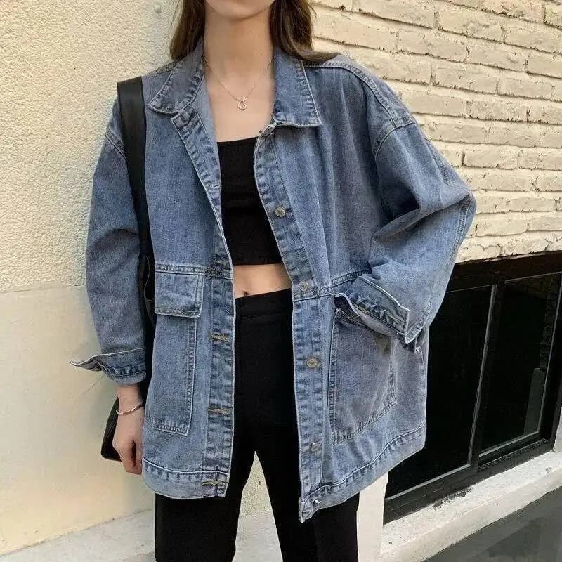 Veste en jean pour femmes, manteau coréen à manches longues, ample, unisexe, sauvage, grandes poches, boutons, vêtements d'extérieur, nouvelle