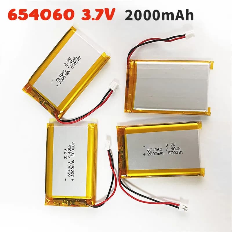 Batterie Lithium-ion Rechargeable polymère 3.7V 2000mAh 654060, Jst/PH2, 2 prises pour chauffer les vêtements, purificateur, navigateur GPS