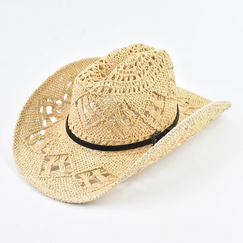 Chapeau de paille de Style occidental Vintage pour hommes et femmes, chapeau d'été ajouré pour voyage, plage, soleil, Gentleman, Cowgirl, Jazz