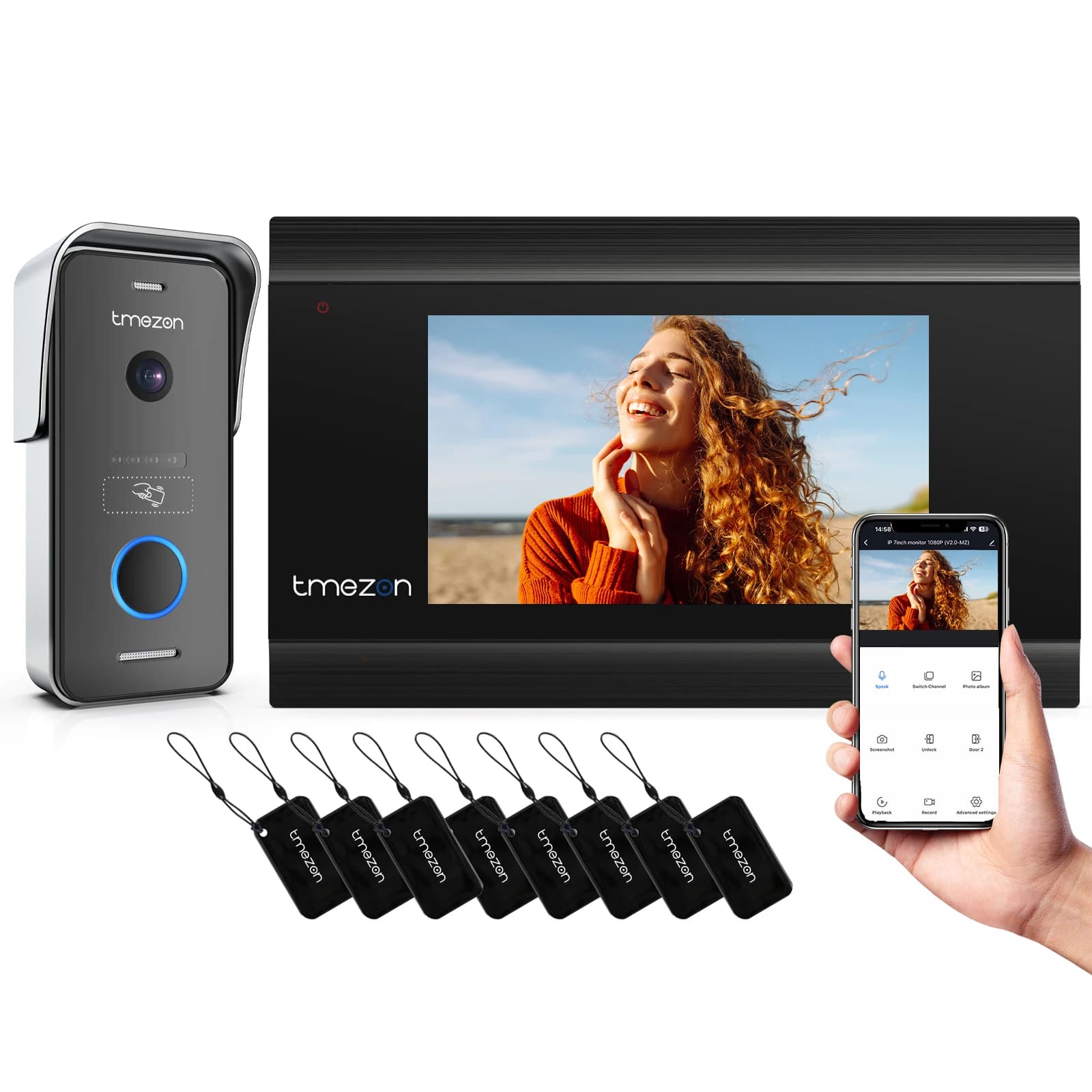 TMEZON Interphone vidéo WiFi à 2 fils, système d'interphone vidéo 1080P, écran tactile IPT de 7 pouces, détection de mouvement, application