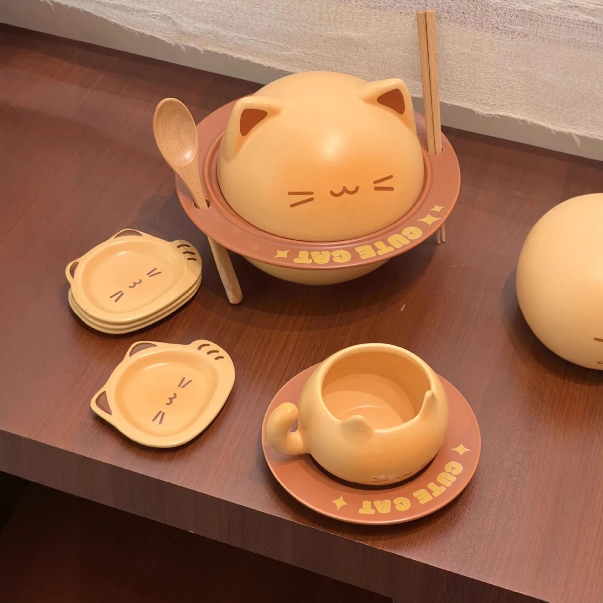 Ensemble de bols Ramen chat de dessin animé, assiette de tasse à café mignonne, ustensiles de cuisine assiette de fruits pot d'assaisonnement en