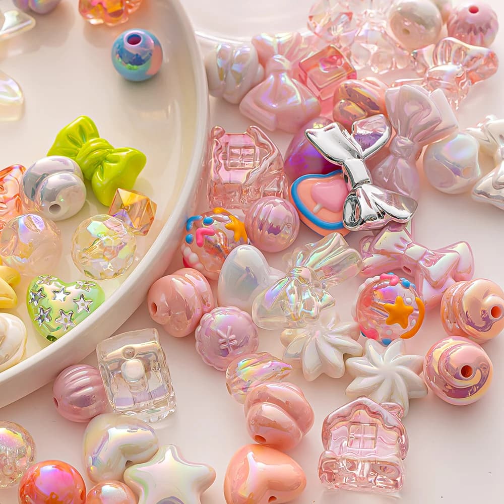 Perles en acrylique style Y2K, motifs nœuds et fleurs, 20/50g, assortiment pour la création de colliers, bracelets, chaînes de téléphone,