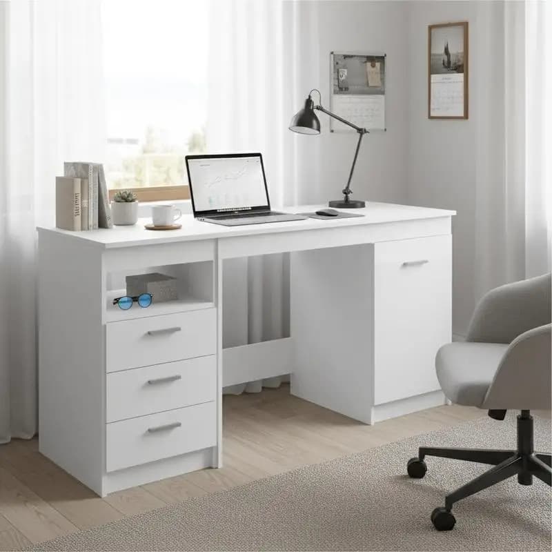 Bureau avec armoire de rangement intégrée – Design moderne pour le bureau et le bureau à domicile – Matériau durable en bois – Doté de