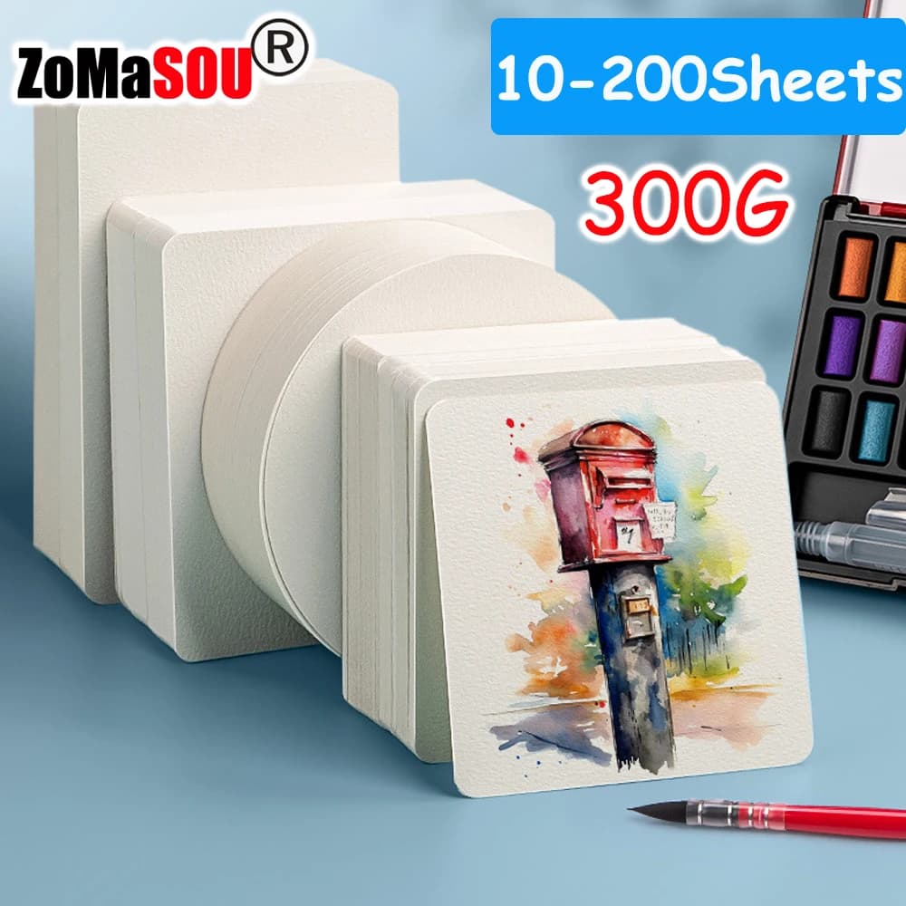 Papier aquarelle professionnel carré/rond, 10 à 400 feuilles, 300g, carte postale pour peinture, école, enfants, croquis, dessin