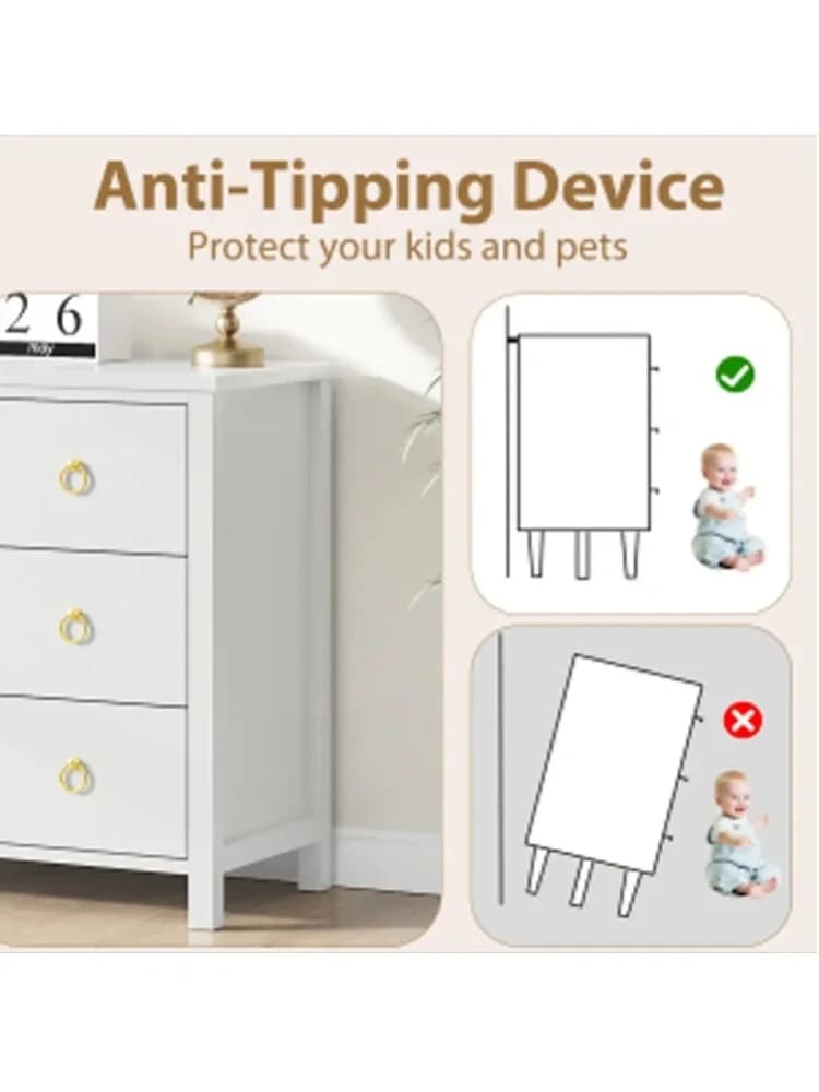 Commode 3 tiroirs unique en son genre, PB, commode blanche avec poignées rondes, armoire pour chambre à coucher, salon, 80×40×74cm