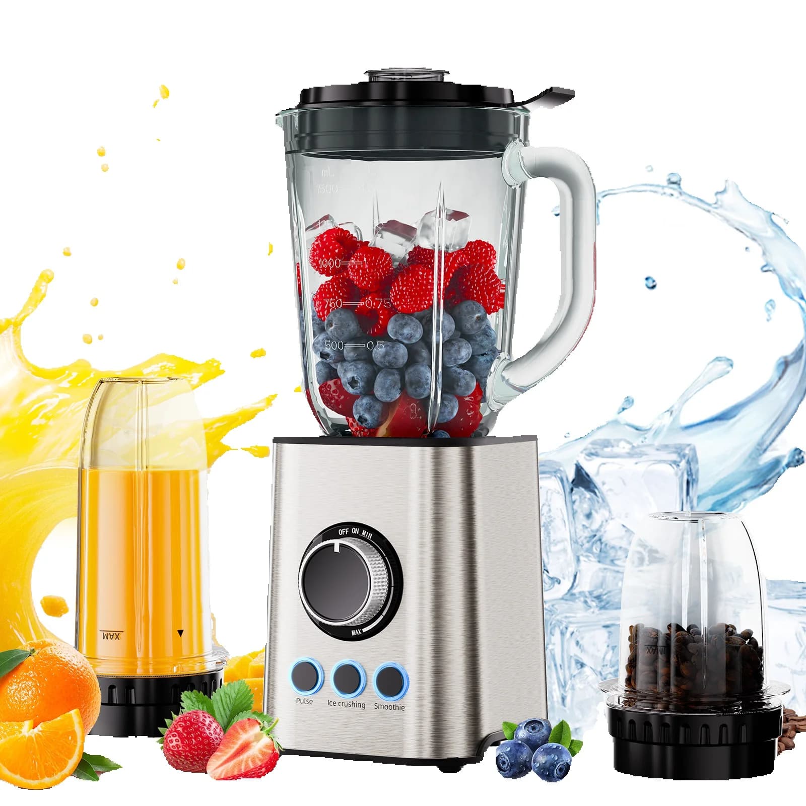 BioloMix mélangeur de smoothie 3 en 1 avec lames en acier inoxydable 1300 W mélangeur personnel et broyeur combiné pour jus de nourriture pour