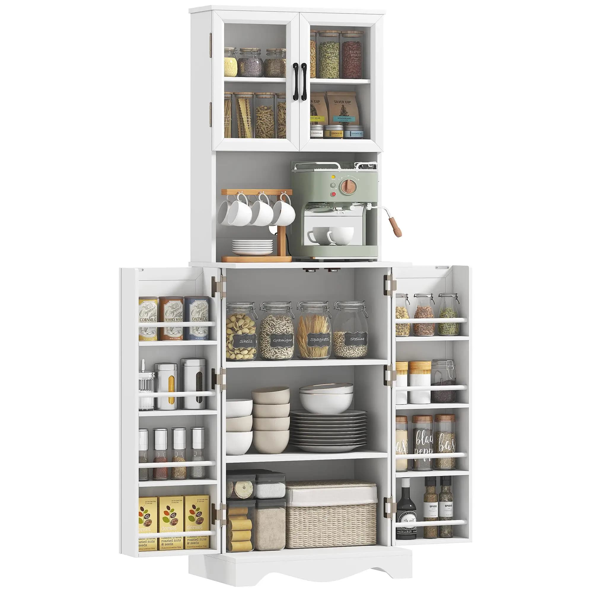 Buffet de cuisine 4 portes HOMCOM blanc 60x39,5x179,6 cm 8 étagères à épices avec étagère réglable
