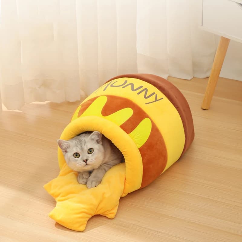 Nouveau pot de miel nid de chat semi-fermé automne et hiver nid de chiot chaud doux, confortable et respirant fournitures pour animaux de compagnie