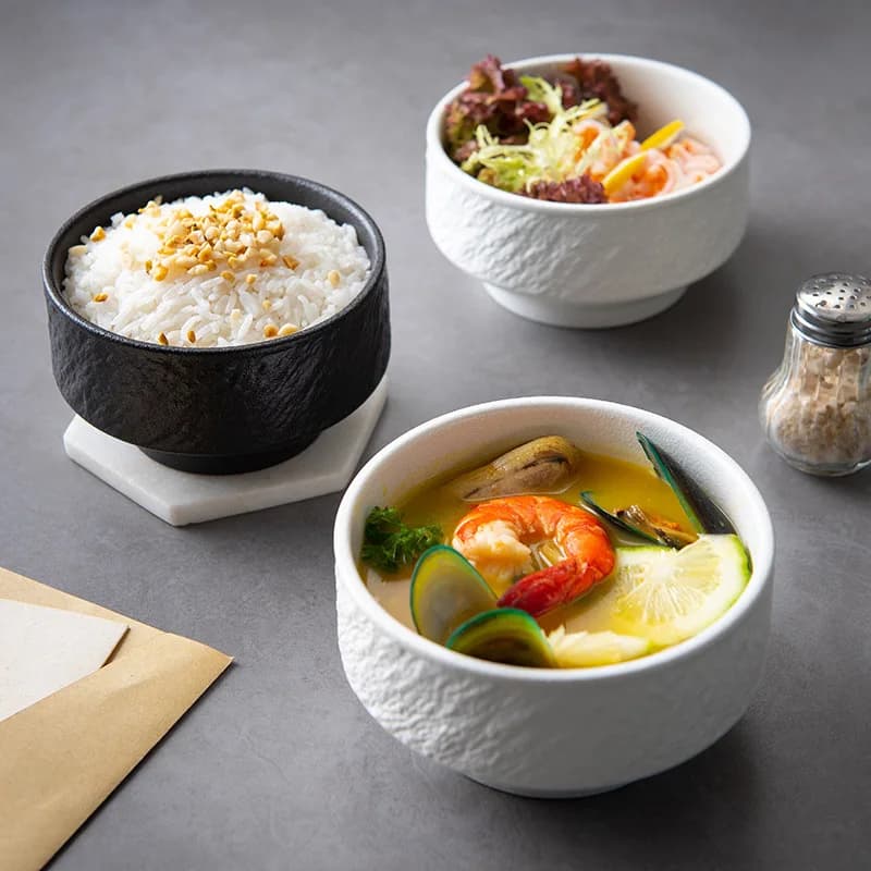 Filles à Riz en Céramique Noir et Blanc pour la Maison, Résistant aux Brûlures, Pied Haut, Dessert Créatif en Forme de Pierre, diligence,