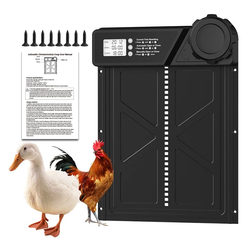 Porte automatique de poulailler alimenté par batterie AA, porte automatique de poulet de grande taille avec écran LCD, réglage automatique du