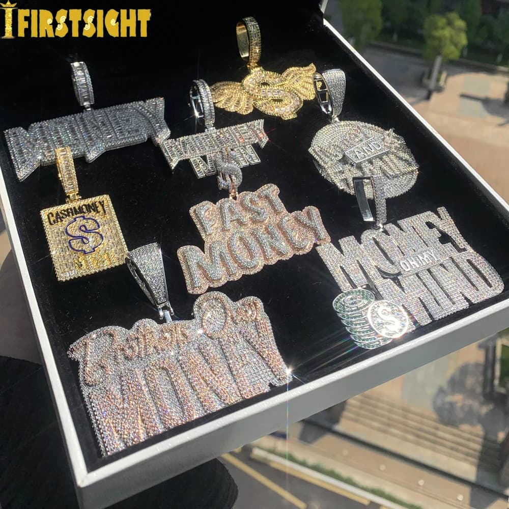 Hip Hop Money Pendentif Collier pour Hommes et Femmes, Document en Or, Iced Out Bling, Cubic CZ, Lettres de Conicone contre-indiquées, Bijou de