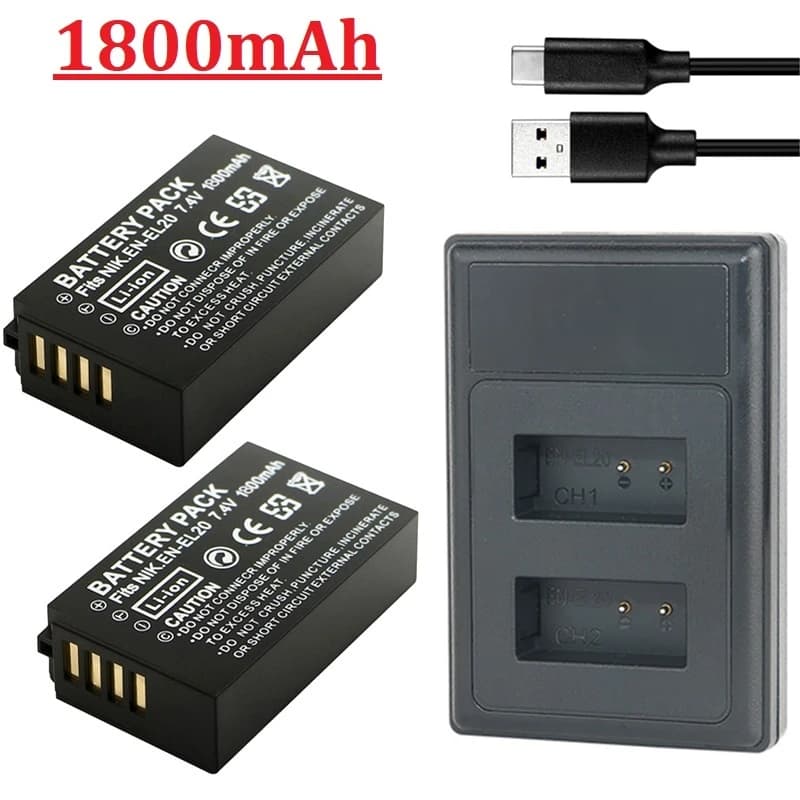 Batterie 1800MAH EN EL20 EL20A EN-EL20 EN-EL20A pour Nikon Coolpix P1000 P950 Nikon 1 J1, 1 J2,1 J3 pour batterie de caméra Nikon 1 AW1