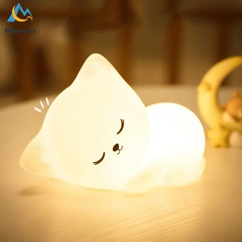Silicone souple chat sept couleurs LED veilleuses USB Rechargeable enfants bébé enfants lampadaire créatif dessin animé chambre décor lumière
