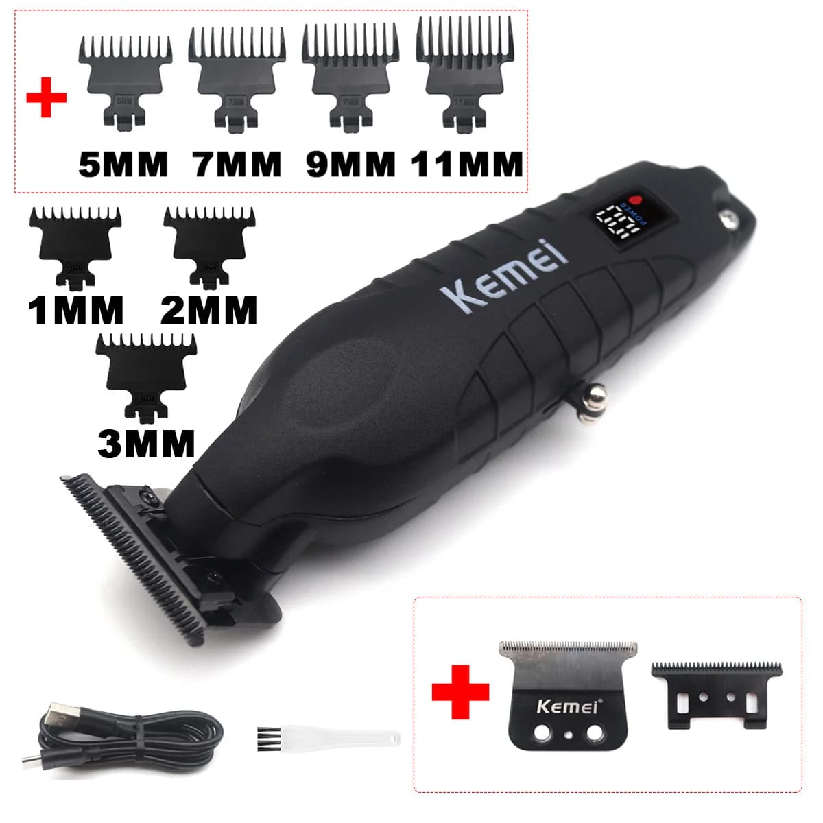 Kemei KM-2293 DLC T-Blade Professional Finishing Machine ontariGapped Clipper USB LED Display Full Metal Hair Trimmer Machine