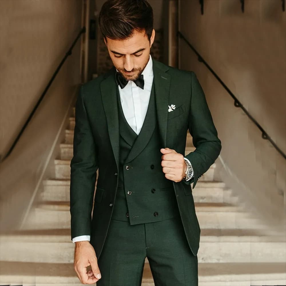 Ensembles de olympiques décontractés slim fit pour hommes, smokings de marié trempés, blazer et pantalon, vert armée, fête, affaires, 3 pièces
