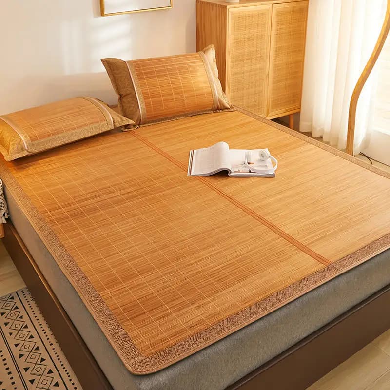 Tapis en bambou double face pour lit double, tapis en rotin de style ancien, tapis pliable en soie glacée pour lit simple de dortoir étudiant,