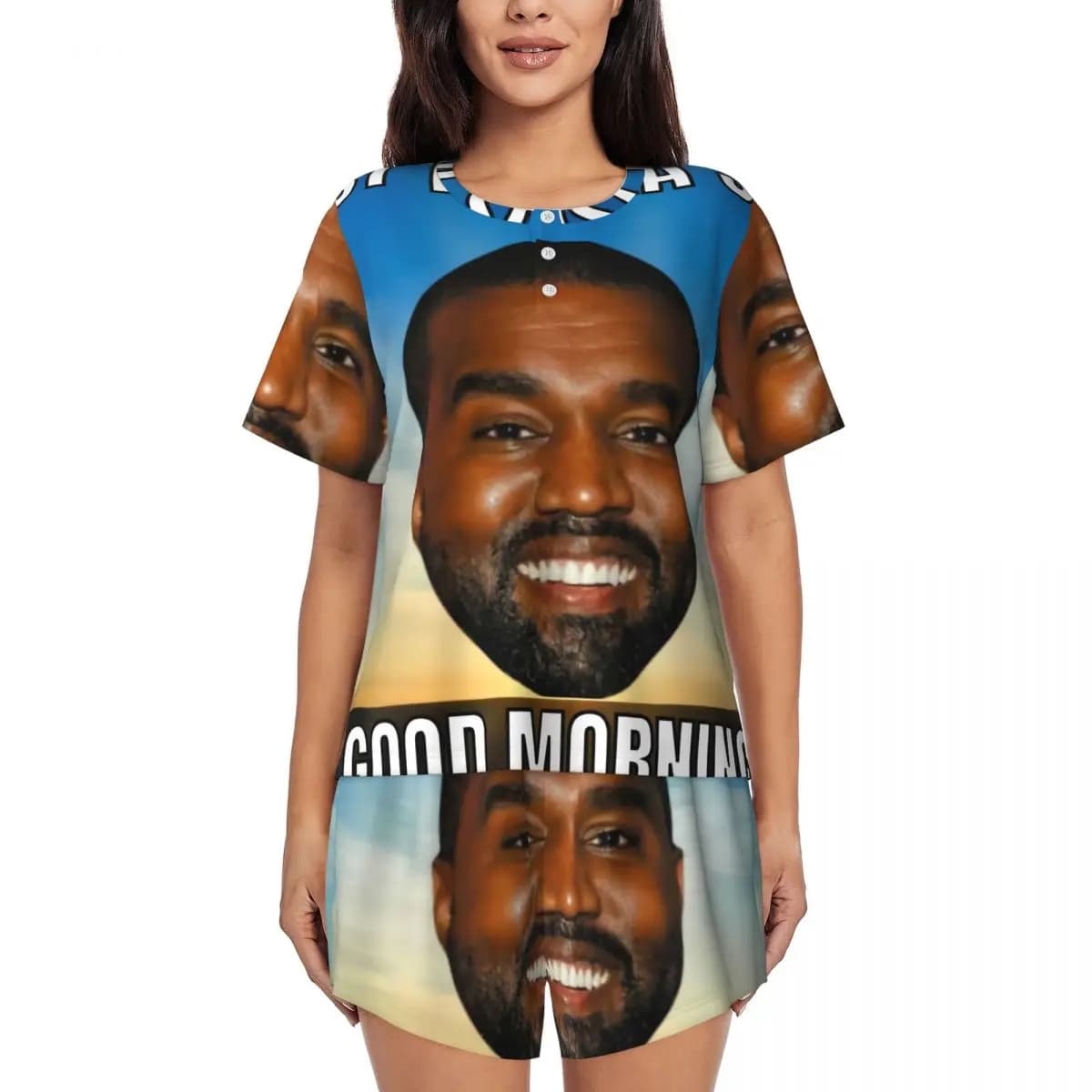 Ensemble de pyjama imprimé personnalisé pour femme, Kanye West Meme, producteur de musique, ensembles de pyjama 2 pièces, vêtements de nuit à