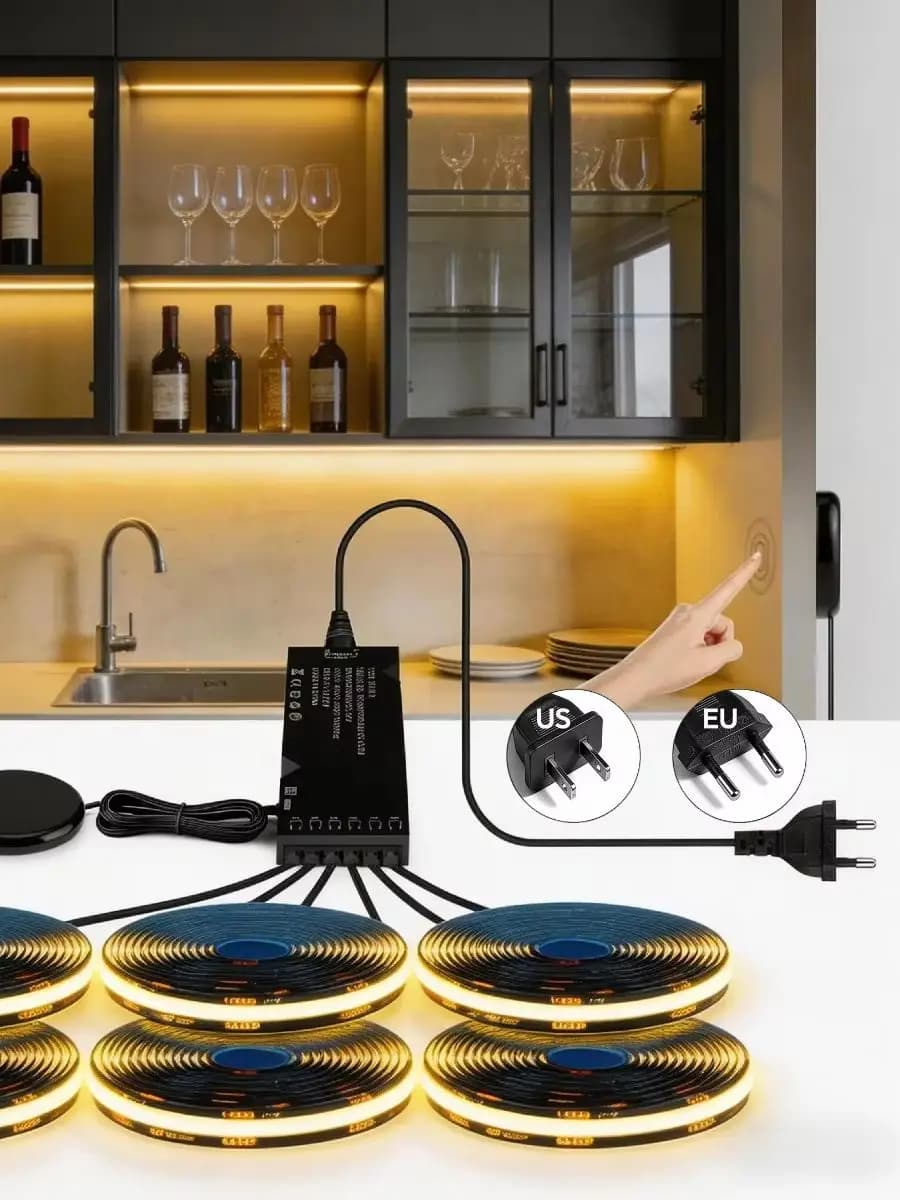 Bande lumineuse LED COB à capteur tactile et intensité variable, PCB noir, kit de 2 à 10 pièces pour armoires en bois, grilles de télévision et