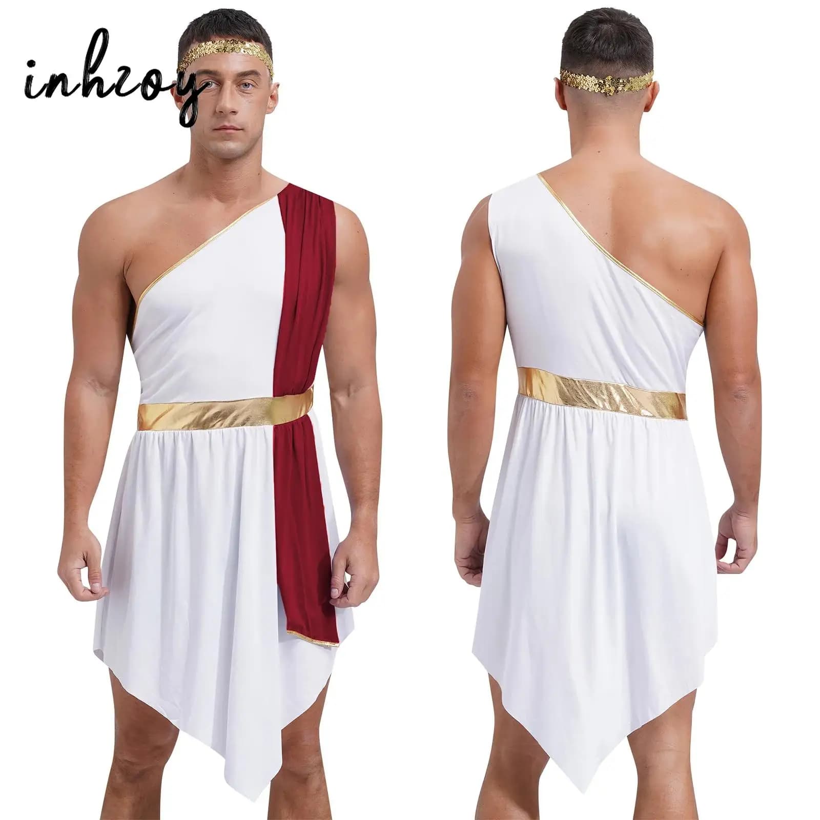 Costume de Cosplay de Toga Grec et Romain pour Homme, Ourlet Irrégulier, Robe à Paillettes, Bande de Sauna, Halloween