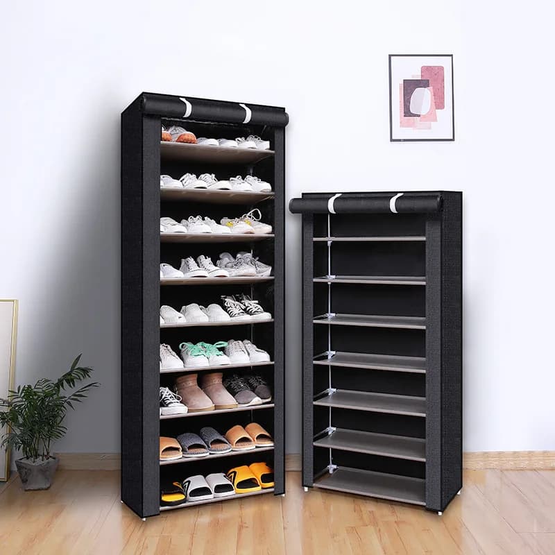 Étagères à chaussures anti-poussière multicolores à 6, 8 et 10 niveaux avec portes à volets roulants anti-poussière, faciles à assembler,