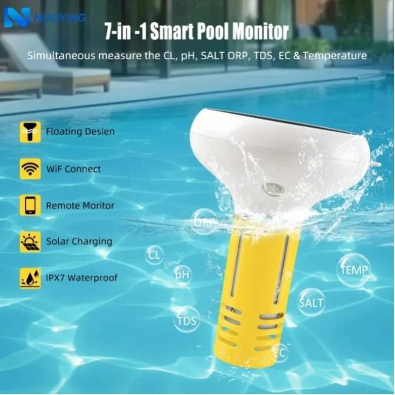 Testeur de qualité de l'eau solaire flottant Tuya Zigbee intelligent 7 en 1 PH EC TDS Sel ORP Température Chlore Haute Précision pour Piscine et